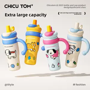 Cute Cat and Dog Cartoon Insulated Tumbler for Kids, Daily Use Ceramic Coated Inner Lining, Safe and Healthy Water Bottle