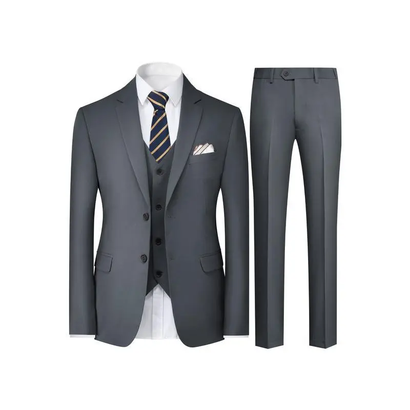 Men's Solid Color Two-Button Business Suit Three-Piece Set, Suit Jacket + Vest + Pants Men's Solid Color Two-Button Business Suit Three-Piece Set, Suit Jacket + Vest + Pants