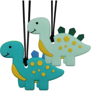 FN19 Chew Necklaces for Sensory Kids and Adults, Silicone Dinosaur Chewy Necklace for Boys with Autism, ADHD, SPD, Chewing Necklaces for Anxiety, Reduce Fidgeting for Children