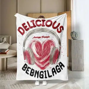 Heart Earphone Print Blanket, Soft Comfortable Small Throw, Suitable for Office Bedroom Sofa Outdoor, Hand Washable