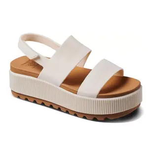 Reef Women's Water Vista Higher Sandals with White and Tan Strap, Wedge Heel, and Comfortable Fit