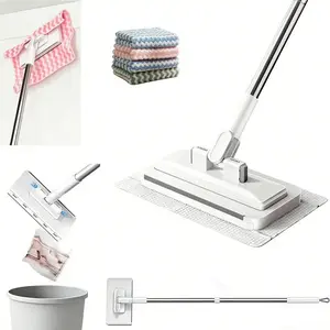 Snap Grip Mini Mop with Long Handle - Zero Touch Flat Mop for Wet and Dry Cleaning, Wall and Floor Washer with Locking Head, Includes 1 Mop and 10 Disposable Pads for Corners Tight Gaps Home Cleaning Essentials