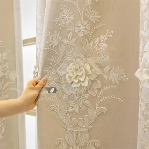 Double Layer Curtain, 1 Count French Style Curtain with Lace, Home Decorative Curtain for Living Room Bedroom, Window Curtain, Home Decor, Home Decoration Curtain