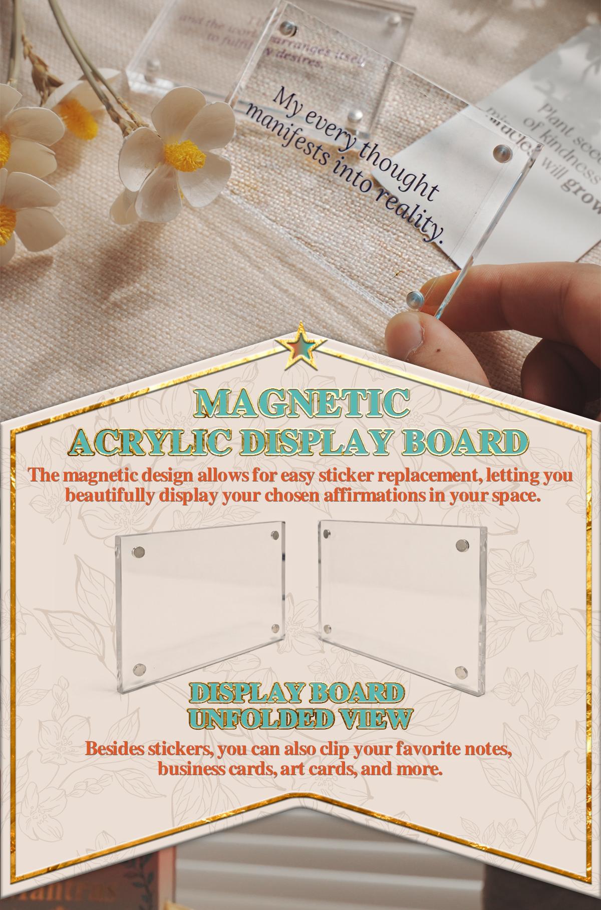 Affirmation Stickers Set Inspirational Quote Stickers with Magnetic Acrylic Display Board and 3 Mini Display Frames Positive Word Decals for Mirror Journal Laptop Desk Decor Self Love Motivation Gift Box with 30 Transparent Affirmation Cards