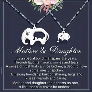 Fashionable Creative Stainless Steel Elephant Pendant Necklace – Mother’s Day Family Set for Women
