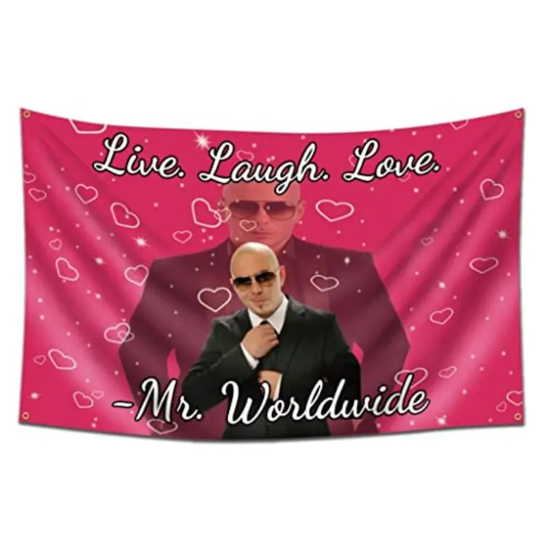 2D Flat Banner 1pc Live Laugh Love Flag Mr Worldwide Wall Decoration for Bedroom Living Room Dormitory, Pull-Flag Banner Decorative Banner No Power Needed
