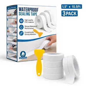 3 Rolls White Waterproof Caulk Tape Self-Adhesive Sealing Tape for Bathroom Kitchen Sink Toilet Tub Edges Easy Application & Durability