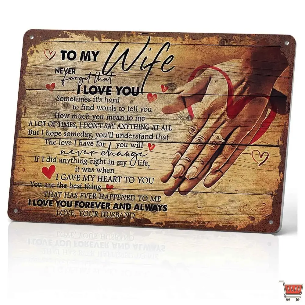 12x8 in Aluminium Decorative Home Sign - To My Wife Never Forget I Love You, Romantic Husband Gift, Retro Rustic Wall Decor for Home, Anniversary Plaque, Decorative Home Signs