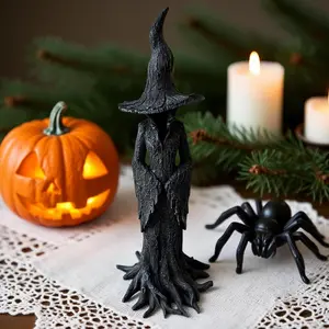 Halloween Witch Statue Decor, Spooky, Vintage Gothic Resin Figurine, Decorative Figurines, Retro Magician Decoration, Tabletop Home Decor, Holiday Easter Ornament