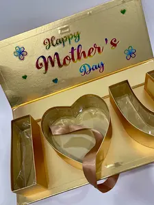 UNIKPACKAGING Happy Mother's Day "I Love You" Flower Gift Box with DIY Sticker - 18" x 7.7" x 2.7" Gold Heart-Shaped Box for Mothers Day