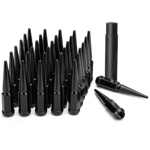 14x1.5 Spike Lug Nuts for Chevy GMC Silverado Sierra 2500 3500, 32pcs One-Piece Spiked Lug Nuts with 1 Key Fit F250 F350 Truck, Black Hex Drive Bullet Nut for 6&8 Wheel