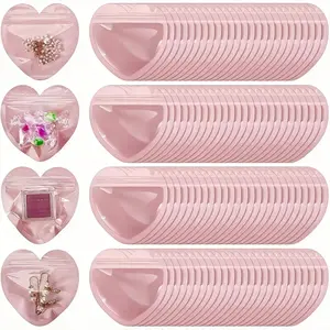 100 pink heart-shaped jewelry bags, with heart-shaped cutout design and elegant pink jewelry storage box with a lid-like top |   Used for secure closure of necklaces, earrings, and bracelets |     Ideal gift packaging for weddings and birthdays jewelry bo