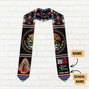 Custom Name School Name Mexico Graduation Sash, Mexican American Flag Graduation Sash Gift