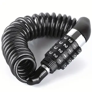 Outdoor mountain bike, motorcycle and bicycle anti-theft four-digit password steel wire chain lock rope lock luggage helmet anti-loss lock black 1 piece