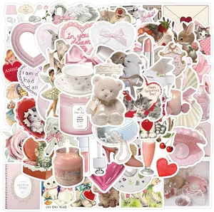 60Pcs Coquette Stickers Cute Vinyl Laptop Stickers, Waterproof Aesthetic Stickers, Pink Sticker Pack for Girls Water Bottles Laptop Computer Phone Guitar (60 Coquette Stickers) FYFDLLTF