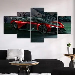 Supercar Against Snowy Mountain Background Canvas Painting, 5 Counts Unframed Canvas Posters, Unique Artwork, Fashion Home Poster, Perfect Living Room Decor, Ornaments