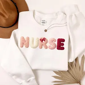 Nurse Bow Print Faux Yarn Crewneck