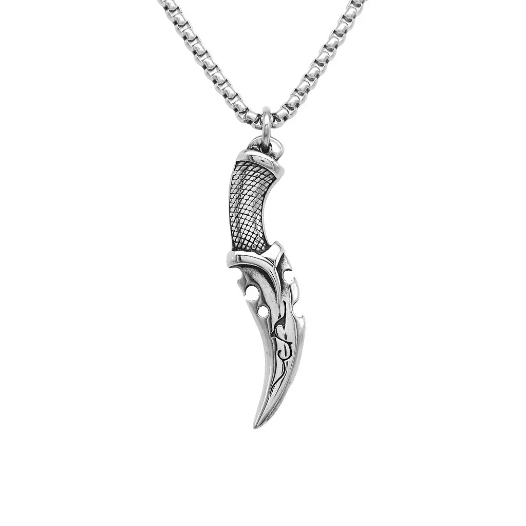 Creed Blade Necklace, Tribal Engraved 316L Stainless Steel Unisex Pendant Symbolizing Strength, Loyalty & Discipline - Waterproof, 24-Inch Chain, Defiance