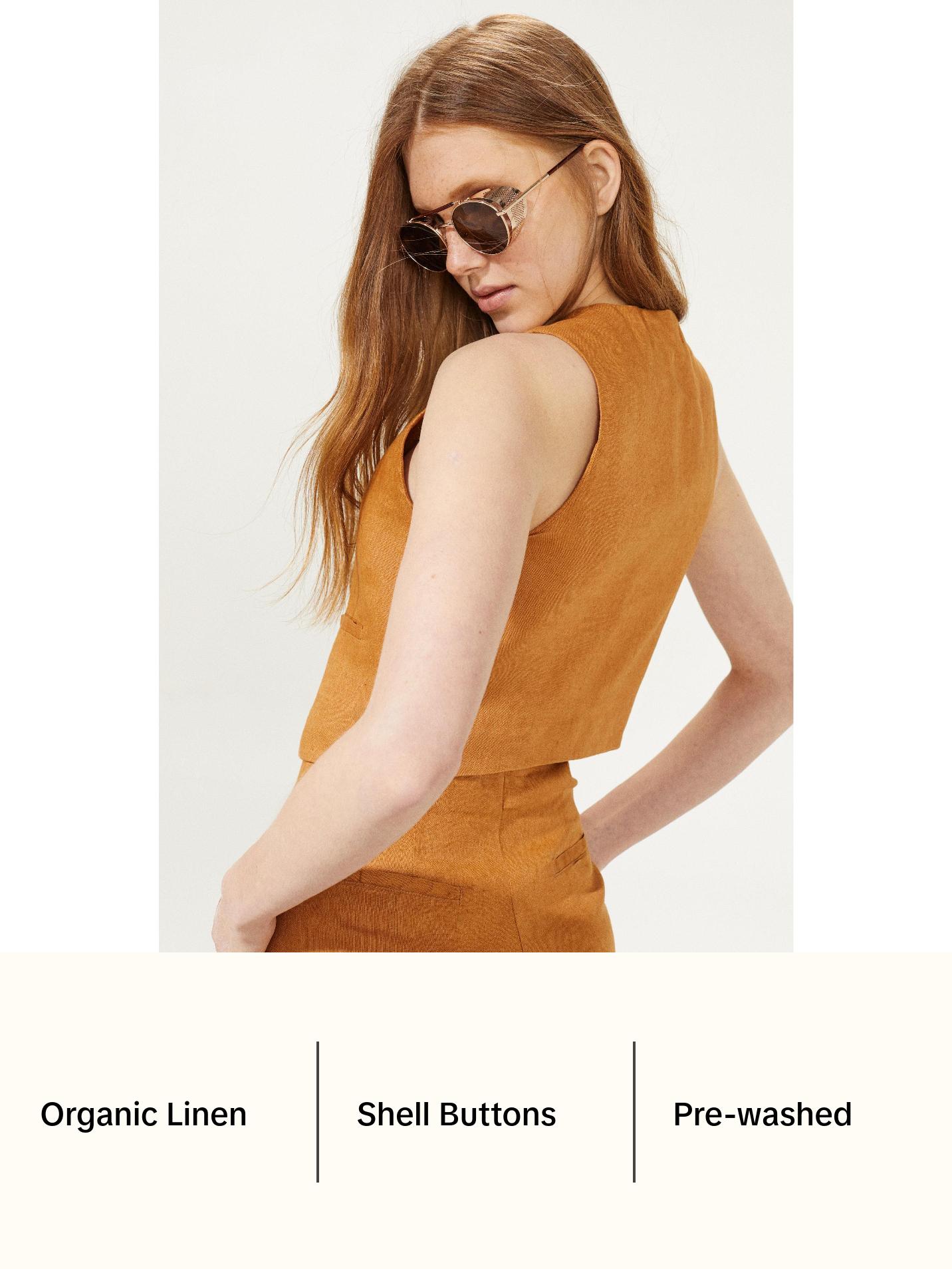 Paris Linen Vest - Caramel