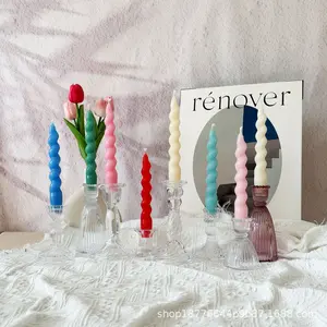Colorful Fat Twisted Spiral Long Rod Conical Candle Decorations, Smokeless Odorless Stick Candles for Weddings Banquets Parties