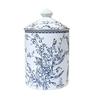 Ceramic Storage Jar, 1 Count Flower Pattern Storage Jar with Lid, Home Organizer for Living Room Bedroom Kitchen