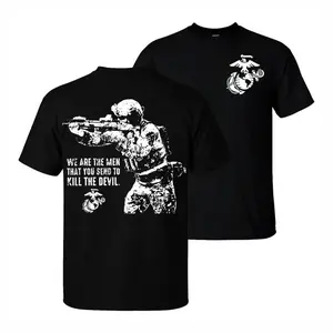 U.S. Marine Corps Sniper T-Shirt & Hoodie Bold Soldier with Rifle Graphic and Kill the Devil Quote 2 Sides Soft Cotton Blend Tactical Military Pride Unisex Fit Casual