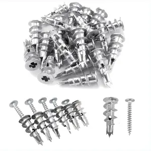 100PCS Zinc Self-Drilling Drywall Anchors, 50 Heavy Duty Hollow Metal Wall Anchors and 50 # 8 x 1-1/4'' Screws, Sheetrock Anchors and Screws Kit