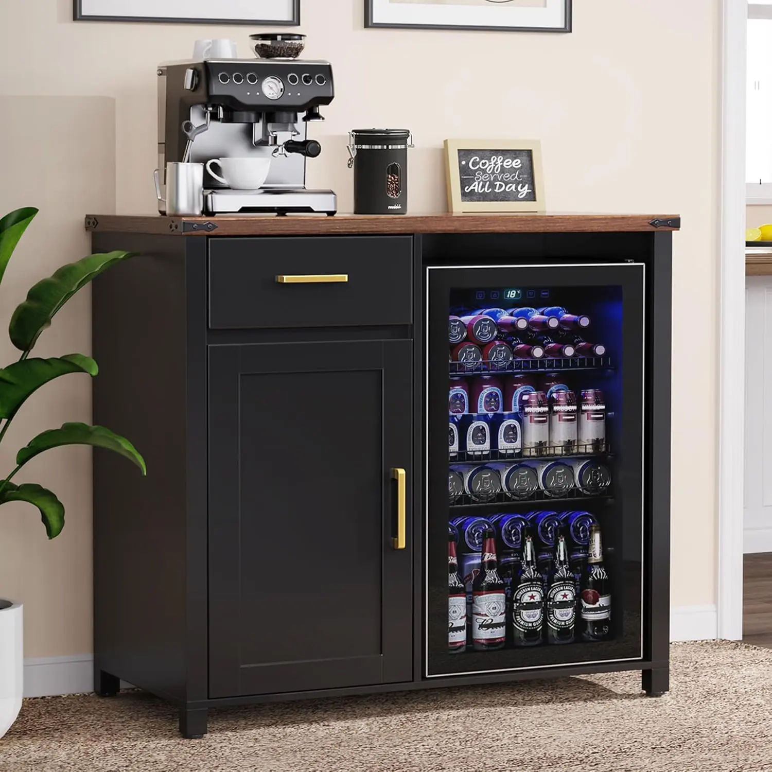 OMNIRA Coffee Bar with Mini Fridge Space, Mini Fridge Cabinet Stand，Liquor Wine Cabinet for Dorm, Kitchen or Office, 39.4" W X 20.9" D Tabletop