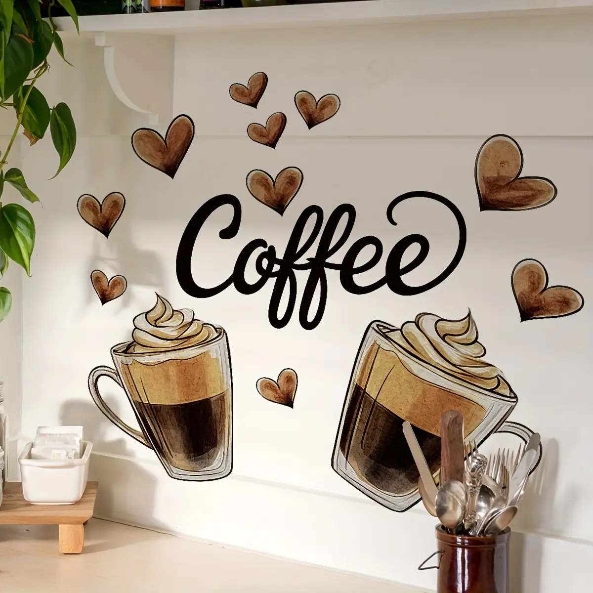 A new style coffee cup wall sticker for bedroom, living room, bathroom background wall - wall sticker for beautifying and decorating home, Decoration, Decorative Stickers, model M16615