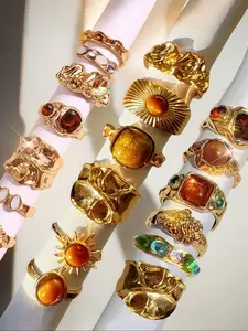 Women's Ring Set Vintage Fashion Irregular Folded Old Money Style Multi-Color Artificial Gemstone Stackable Rings Stacking Rings