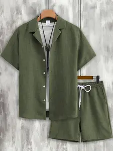 Men's Summer Beach Outfits Matching 2 Piece Short Sleeve Shirts and Shorts Outfit Vacation Sets Clothes for Men Menswear