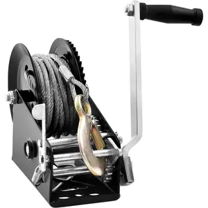 Hand Winch 3500 Lbs Pulling Capacity for Boat and Utility Trailers, Heavy Duty Rope Crank Winch with 33 Ft Steel Wire Cable, Two-Way Ratchet, Manual Operated Hand Crank Winch for Trailer, Boat or ATV Towing