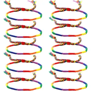 Rainbow LGBT Pride Bracelet Handmade Braided Friendship String Bracelet for Gay & Lesbian LGBTQ Wristband Adjustable Size