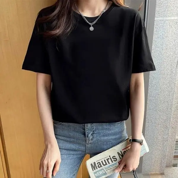 Women's Minimalist Collarless Cap-Sleeve Pullover Shirt - 50% Stretch Move, Plain Design, Easy to Pair with Denim, Casual Top for Daily Outings Summer Vacation
