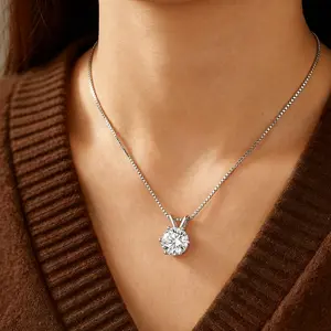 2ct Bunny Ear Pendant Necklace – Six-Prong CZ, Platinum Plated 925 Silver, Unique Rabbit Ear Setting, Adjustable 15-16"