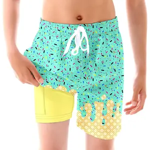 Boys Swim Trunks with Compression Liner Big Kids Bathing Suit Quick Dry Board Shorts for 6-20 Years