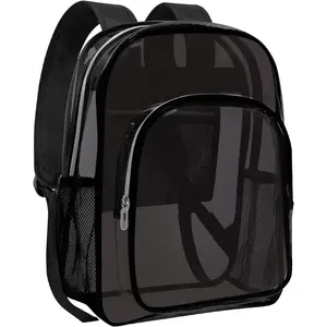 Clear Backpack Heavy Duty Transparent Backpack for  Travel Work (Black)