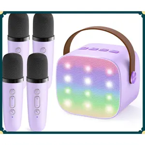 Upgraded Mini Karaoke Machine with 4 Wireless Microphones Toy for Kids, Birthday Gifts for Girls Boys, Portable MP3 Player for Ages 3, 4, 5, 6, 7, 8, 9, 10, 11, 12+ Year Old Party (Purple)(Gag Toys & Practical Jokes)(Gag Toys & Practical Jokes)