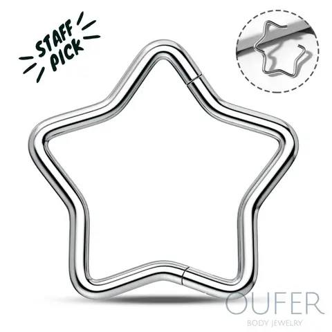 OUFER Lightweight G23 Titanium Hinged Nose Hoops - 16G/18G Nose Piercings Jewelry, Star Hinged Segment, 8mm/10mm/12mm Unisex Daily Wear Fashion Body Jewelry