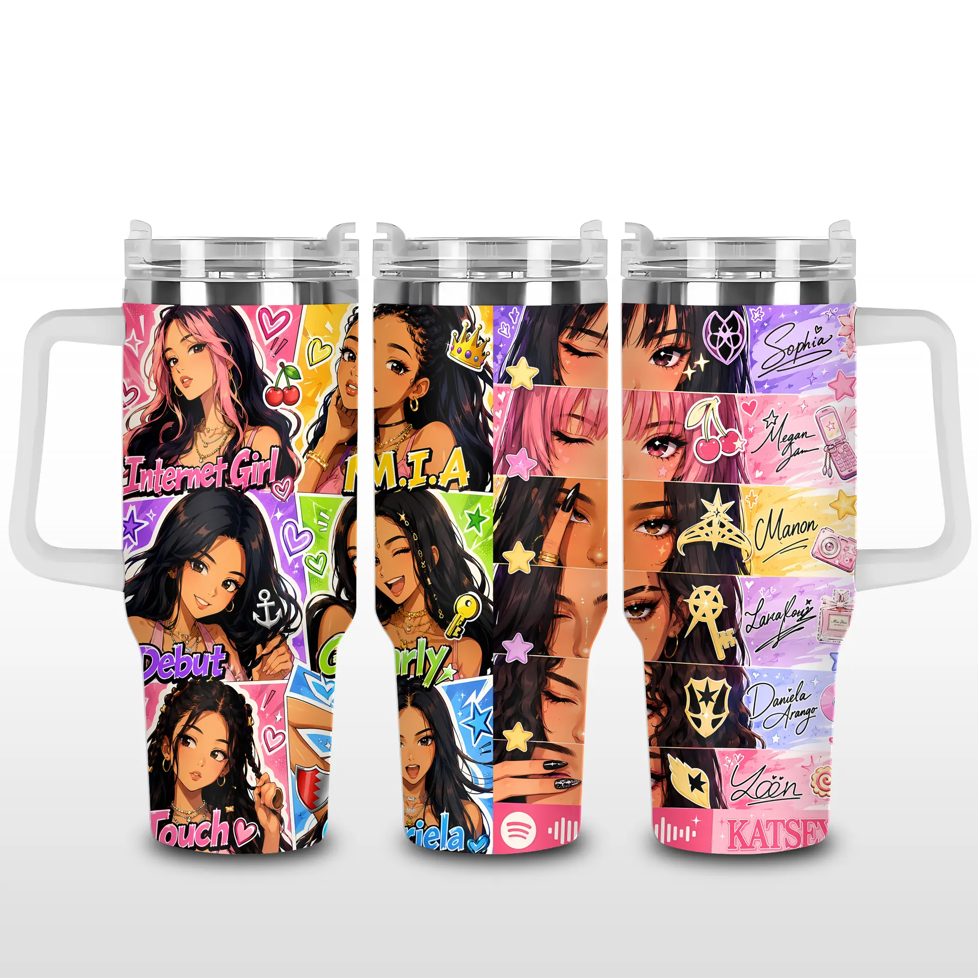 V3 KATSEYE Themed 40oz/ 30oz/ 20oz Tumbler with Handle, K-Pop Fan Travel Mug, Stay Inspired Drinkware