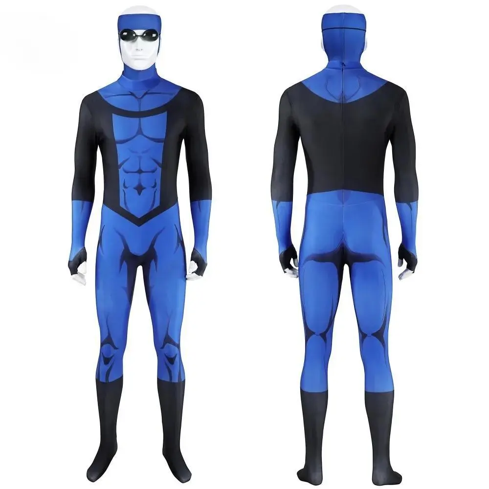 Mark Grayson Invincible Season 3 Cosplay Zentai Suit Set - Blue Polyester 3D Printed Elastic Suit with Mask, Custom-Fit Multi-Size Halloween Outfit (1 Set), One Set