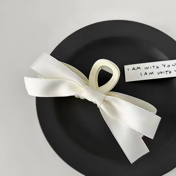Cream Bow Hair Claw Clip, French Girl Aesthetic Hair Accessory for Effortless Updos, Perfect for Dates, Weddings & Everyday OOTD Looks