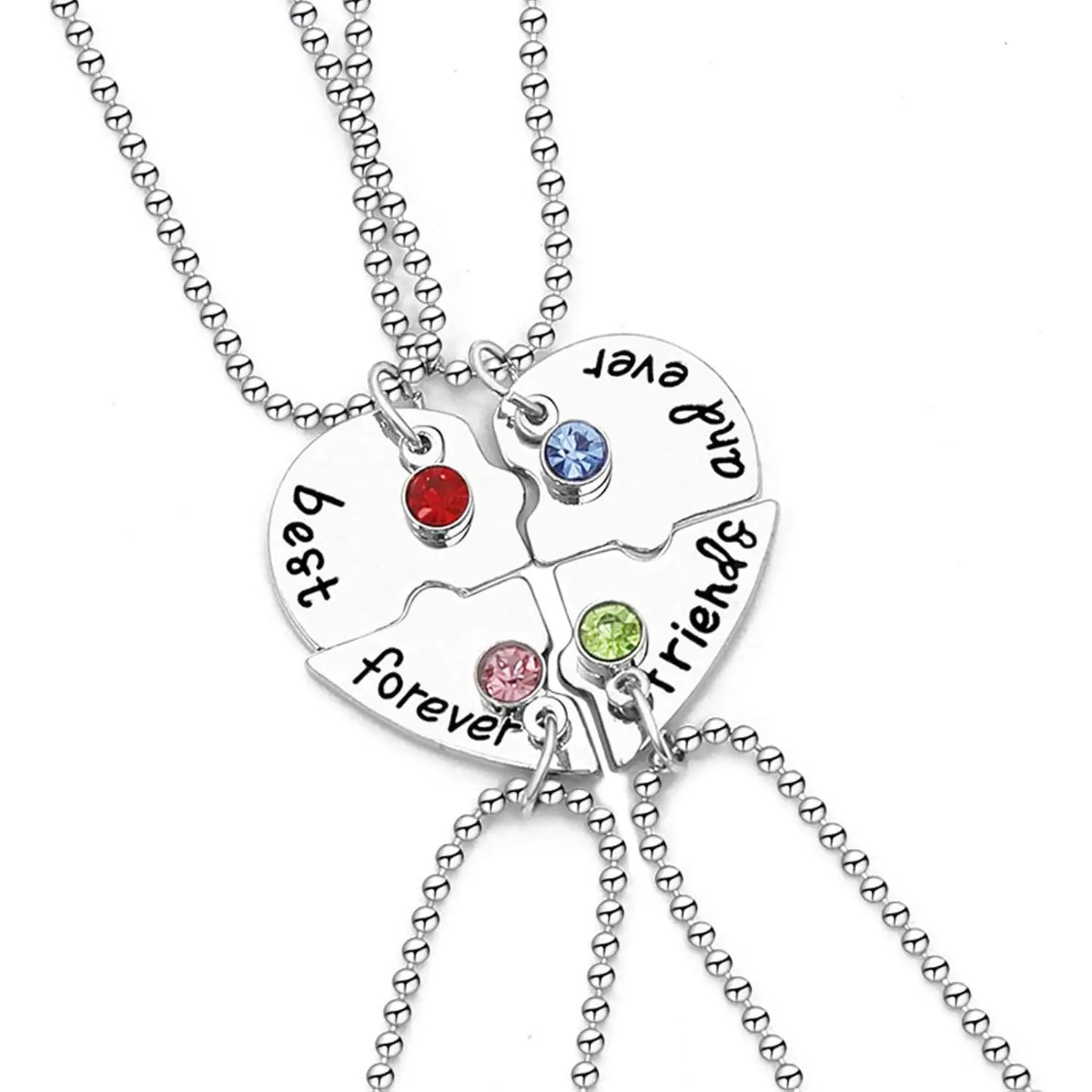 4-Piece Best Friends Forever Puzzle Necklace, Matching Stainless Steel Heart Pendants for 4, Hypoallergenic Rhinestone Friendship Jewelry Gift, Hypoallergenic Jewelry, Exquisite Jewelry Gift
