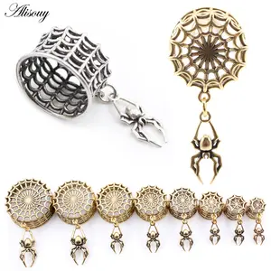 Alisouy 1PC 8-25mm Copper Hollow Spider Web Pendant Ear Tunnel Plugs Expander Stretcher Gauges Earrings Piercing Body Jewelry