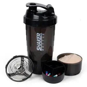 Shaker Bottle 3 Layers Design Protein Mixer with Water Bottle Functionality Durable Plastic Bodybuilding Exercise Cup