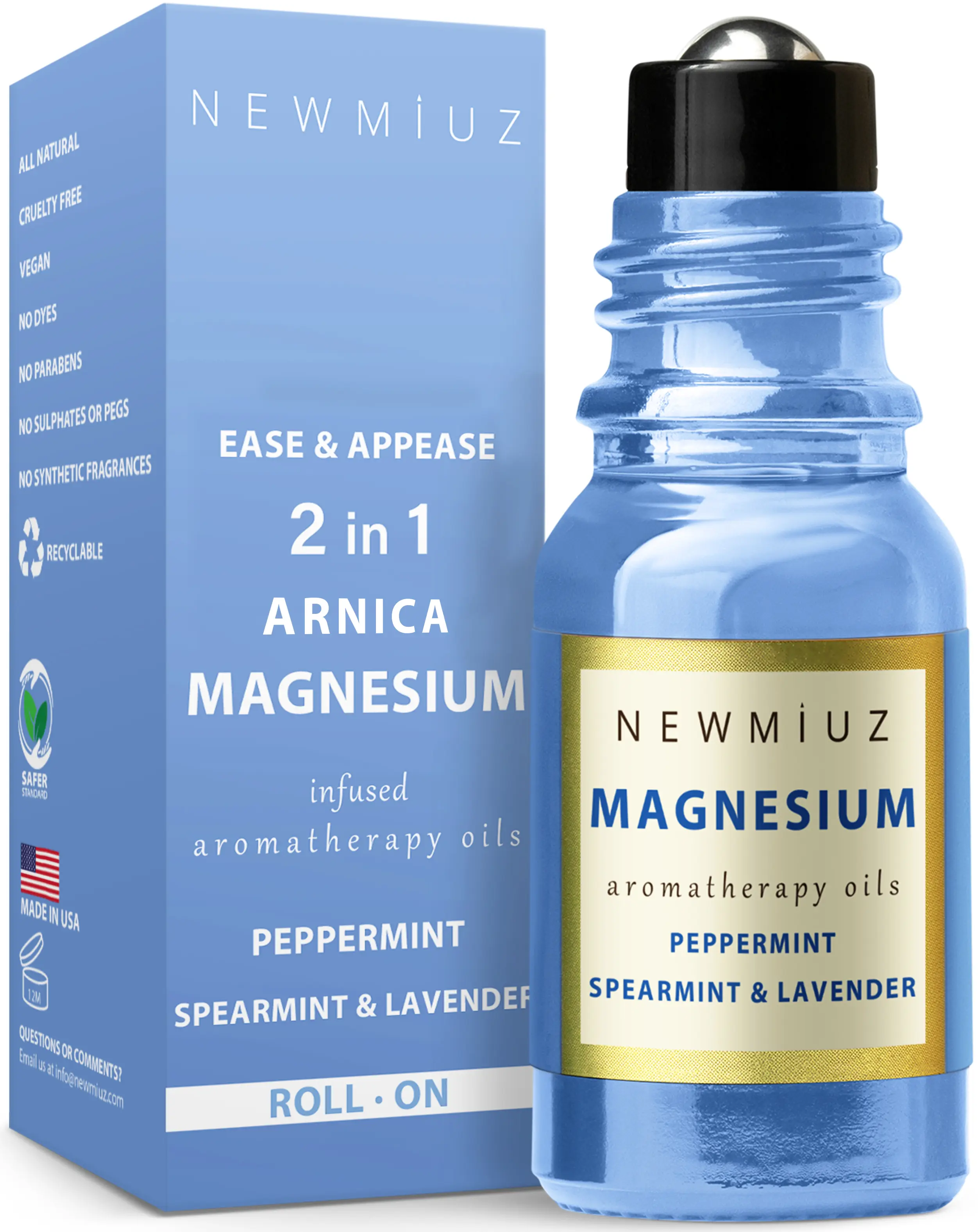 2-in-1 Migraine Relief Roll-On with Magnesium Arnica Peppermint Eucalyptus Lavender & Spearmint Natural Essential Oils for Headache Muscle Soothing Aromatherapy Stick