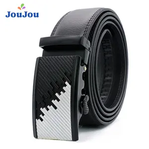 2-Pack Men's Genuine Leather Belt Automatic Buckle Belt Personalized Black and White Contrast Belt Buckle Double-Sided Cowhide Lychee Grain Business Belt