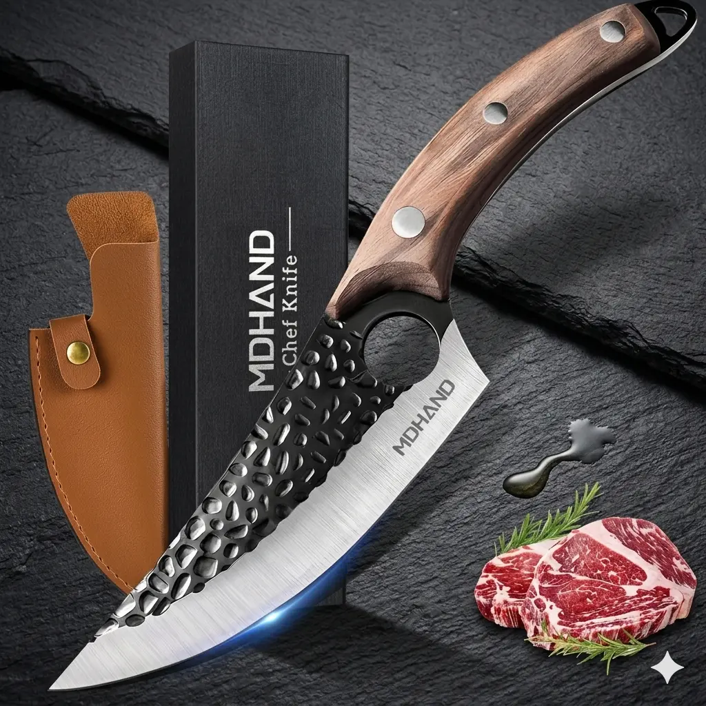 FilpLiving Hand Forged Viking Knife – Japanese High Carbon Steel Boning & Slicing Knife for Meat, BBQ & Outdoor Cooking