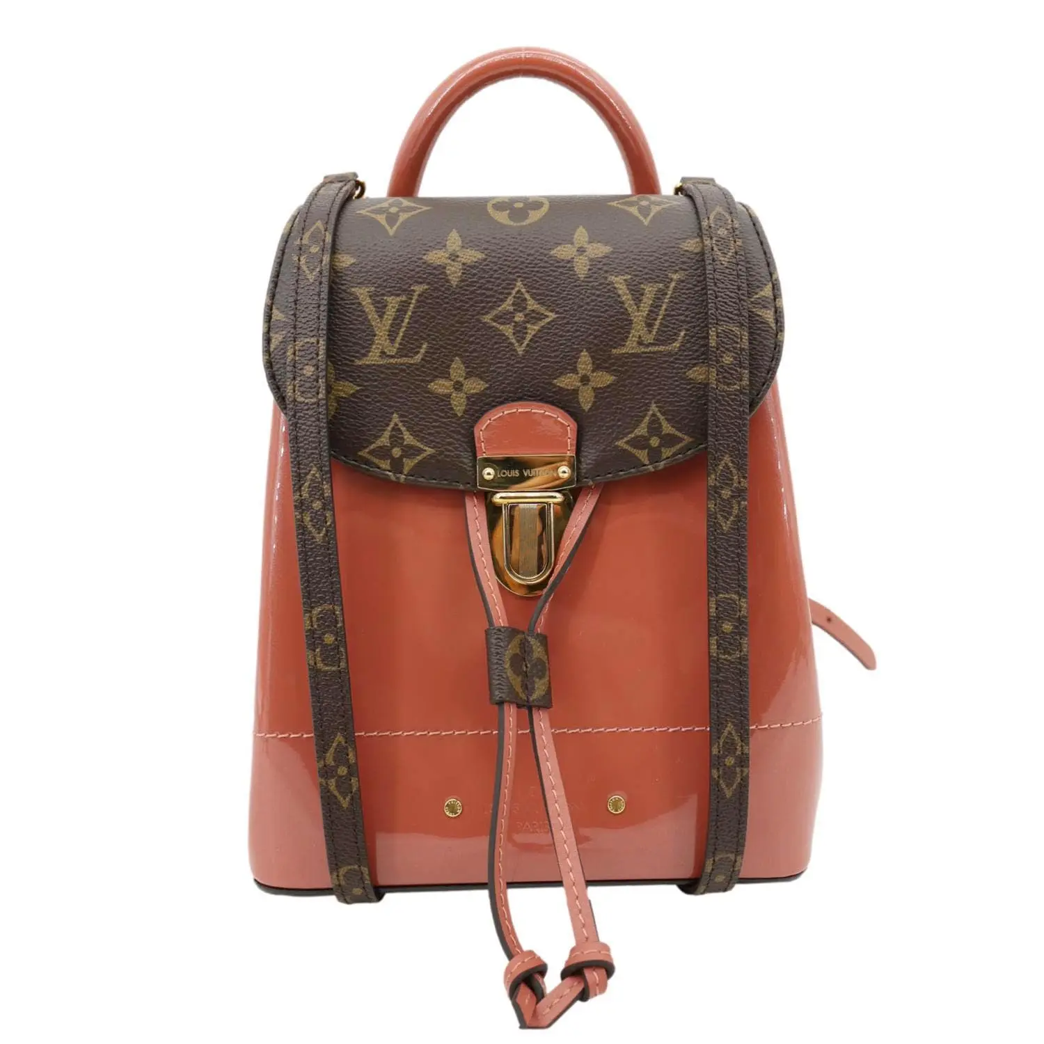 Pre-owned Louis Vuitton Patent leather and Canvas Backpacks Hot Springs Patent Monogram Backpack Rose Pink