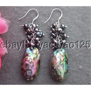 Black Pearl Abalone Shell Earrings-925  Sliver Hook
